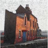 ARR Stuart Walton (b.1933), Red Brick Houses and Blue Painted Doors, Beeston, oil on board, signed