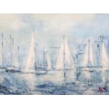 ARR Kate Christie (20th/21st century), Yachts in quiet waters, acrylic on canvas, monogrammed KC and