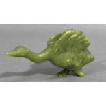 Inuit Carving - Running green bird by Maylee Jaw, Cape Dorset, 15cm wide x 7cm high, with Igloo card