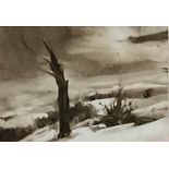 ARR James Naughton (b.1971), Winter Landscape, monochrome, oil on board, signed to lower right, 7.