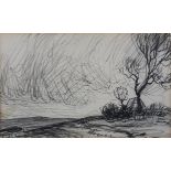 John Atkinson (Staithes Group 1863-1924), Landscape with tree, charcoal, unsigned, 10cm x 16.5cm,