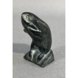 Inuit Carving - Standing Seal with Fish by Nowya Qinuajua, 9cm high