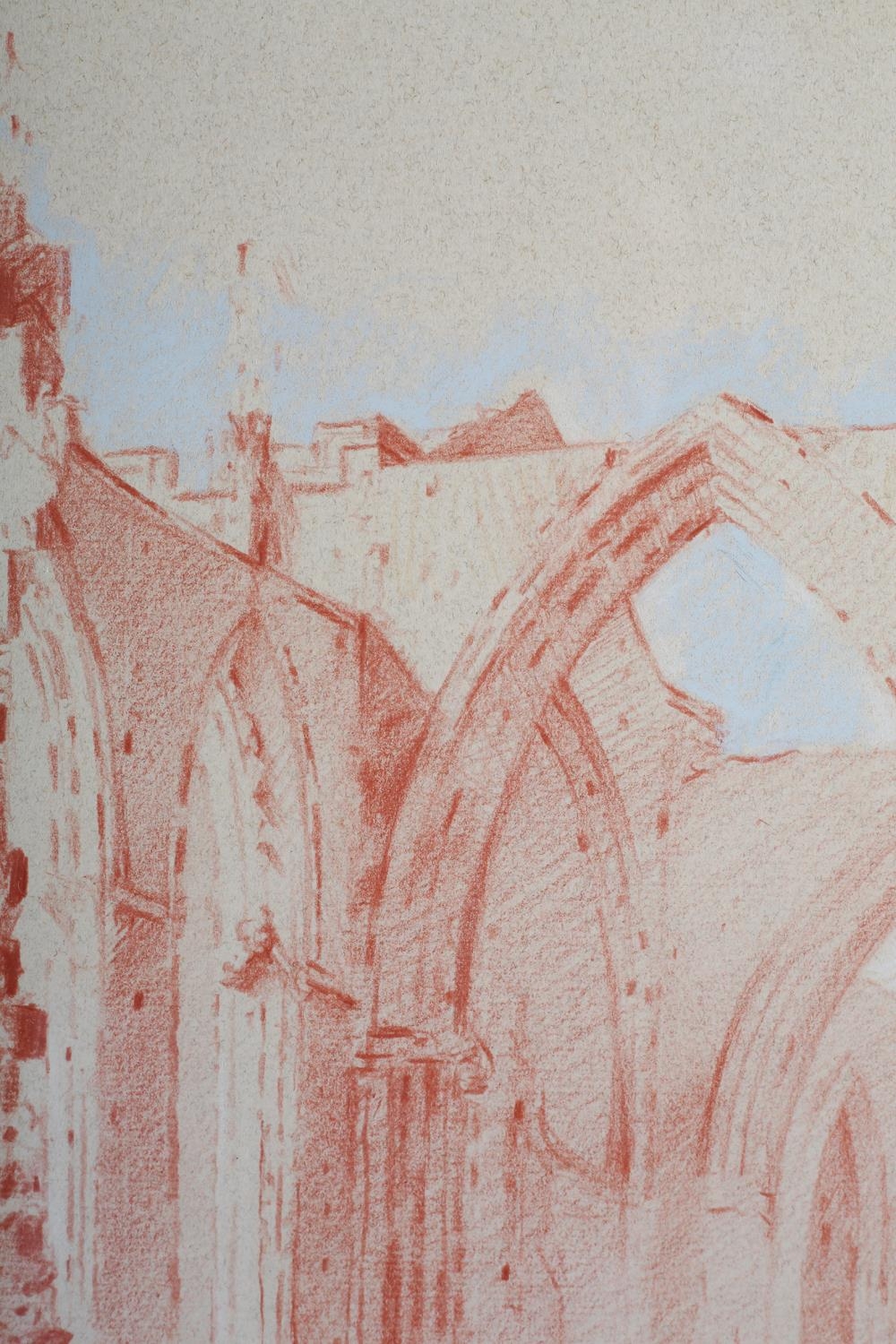 ARR Graeme Willson (1951-2018) Bolton Abbey, conte crayon and pastel, initialled to lower left, 31cm - Image 4 of 5