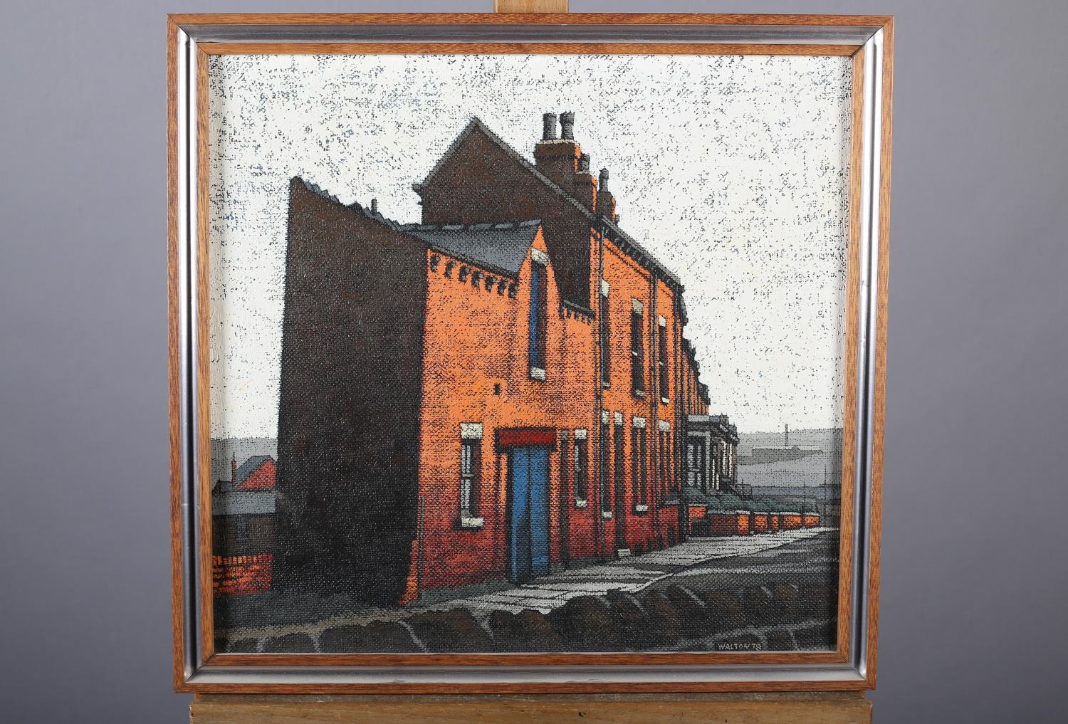 ARR Stuart Walton (b.1933), Red Brick Houses and Blue Painted Doors, Beeston, oil on board, signed - Image 2 of 6