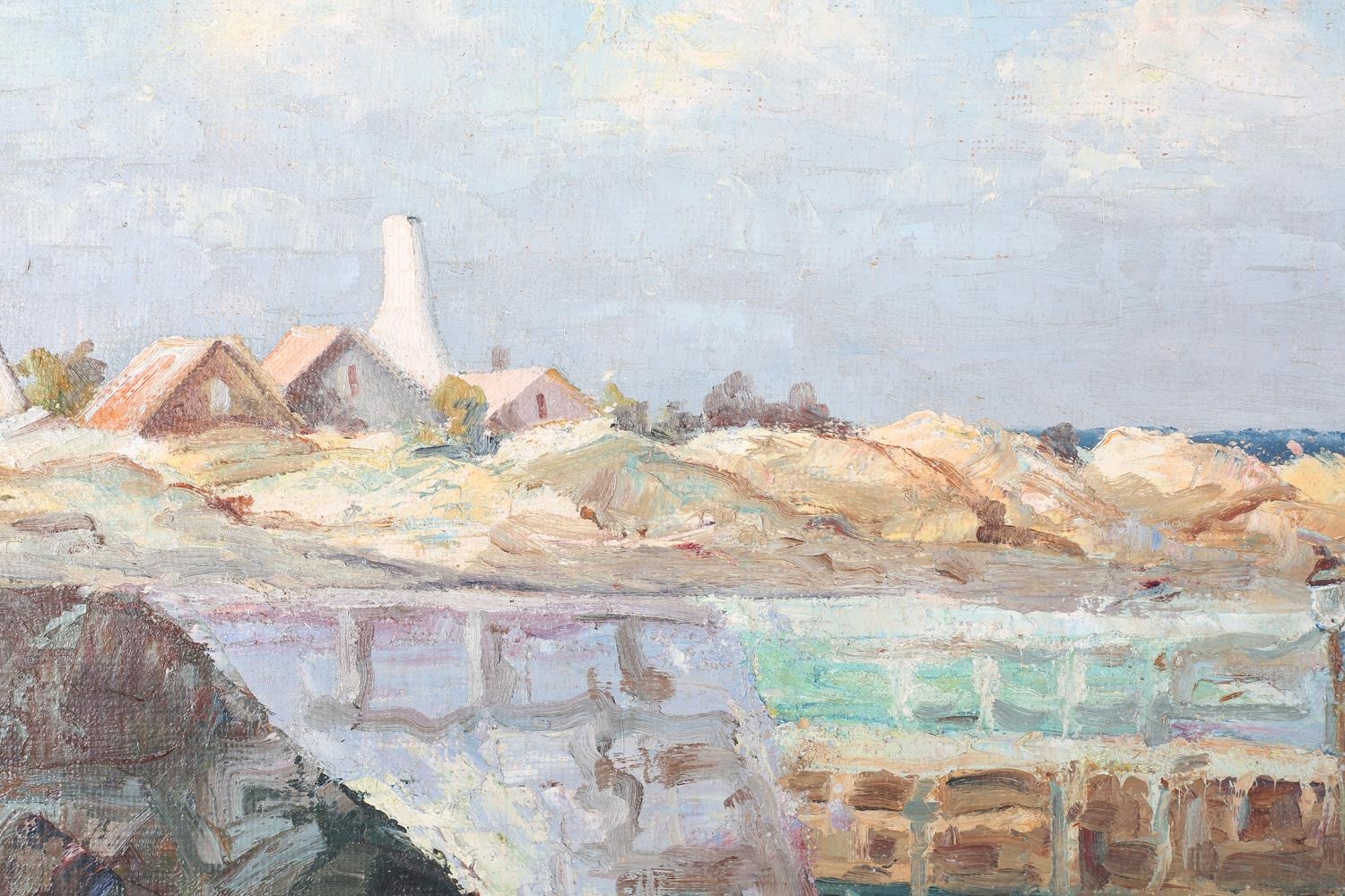 J*ue mid-20th century, Danish, Danish coastal scene with fishing boats heading out to sea, oil on - Image 4 of 6