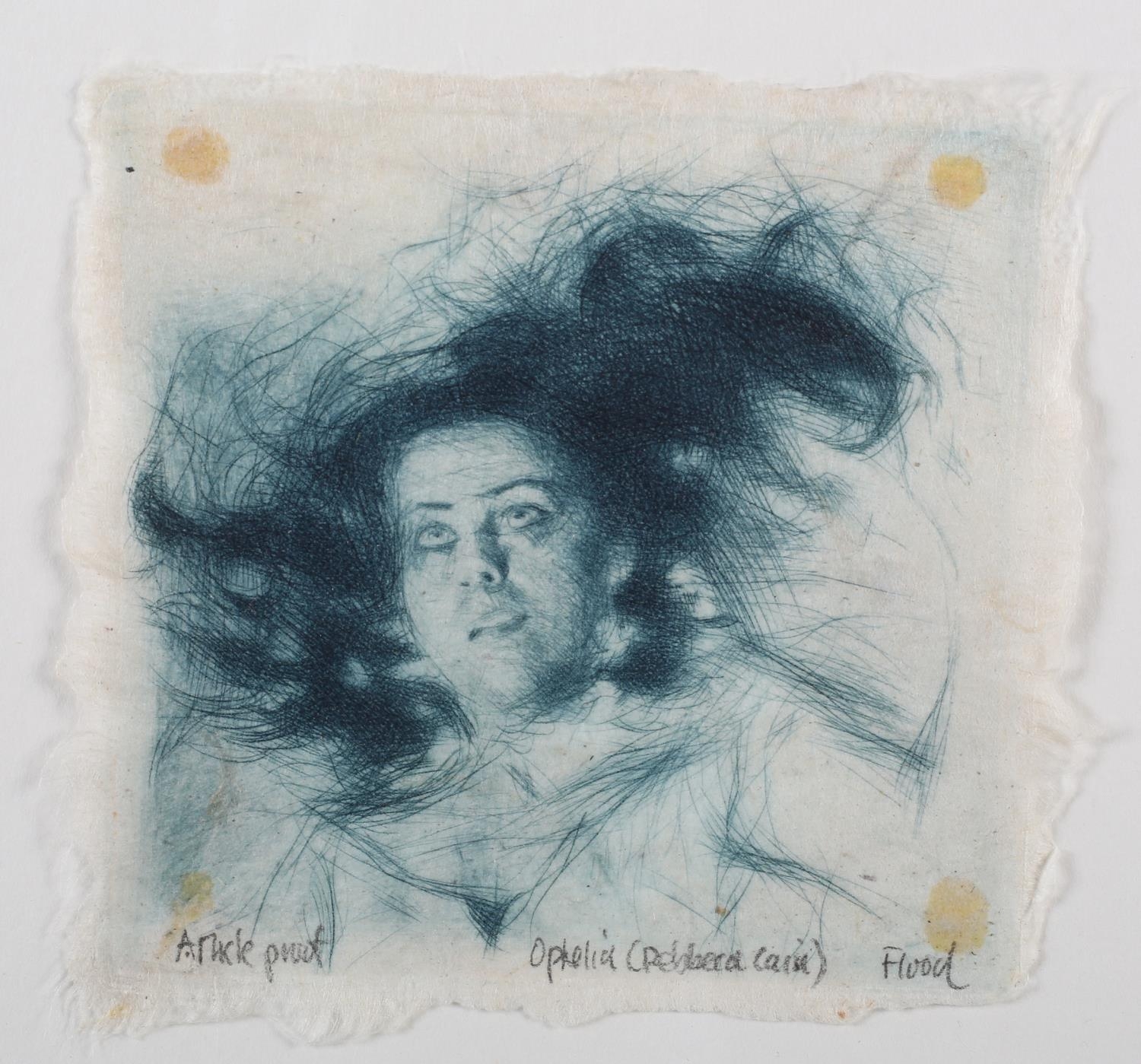 ARR Alan Flood (b.1951), Ophelia (Rebecca Cain), etching, a/p, titled and signed in pencil, 8.5cm