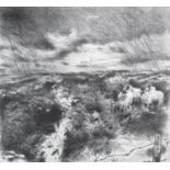 ARR Alan Flood (b.1951), Caught In a Storm, Ilkley Moor, black and white etching, no. 18/20, titled,