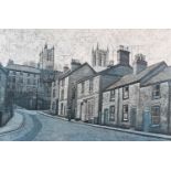 ARR After Stuart Walton (b.1933), Lincoln Cathedral and street scene, print in colours, 50cm x 76.
