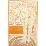 ARR After Mike Grevatte (b.1943), Orange Bathroom, woodcut in colour, titled, signed and date (19)'