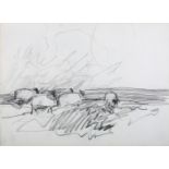 John Atkinson (Staithes Group 1863-1924), sheep in a landscape, charcoal, unsigned, 18cm x 24cm,