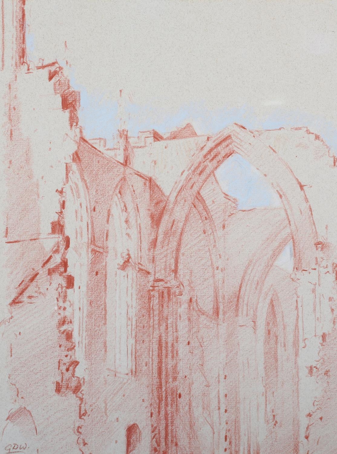 ARR Graeme Willson (1951-2018) Bolton Abbey, conte crayon and pastel, initialled to lower left, 31cm