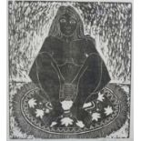 ARR After Mike Grevatte (b. 1943), Jenny, on Dutch mat, woodcut, black and white, limited edition