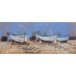 ARR Selina Thorp (b. 1968), Three Boats, Dunwich, Suffolk, pastel, signed to lower right, titled and