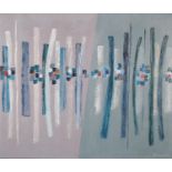 ARR Druie Bowett (1924-1998), Verticals, abstract in shades of mauve to blue, oil on canvas,
