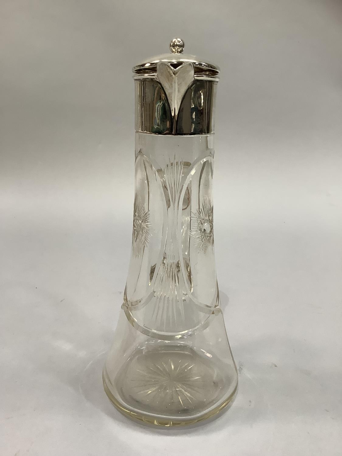 An Edwardian star etched silver mounted cut glass claret jug of tapered cylindrical form, - Image 2 of 5