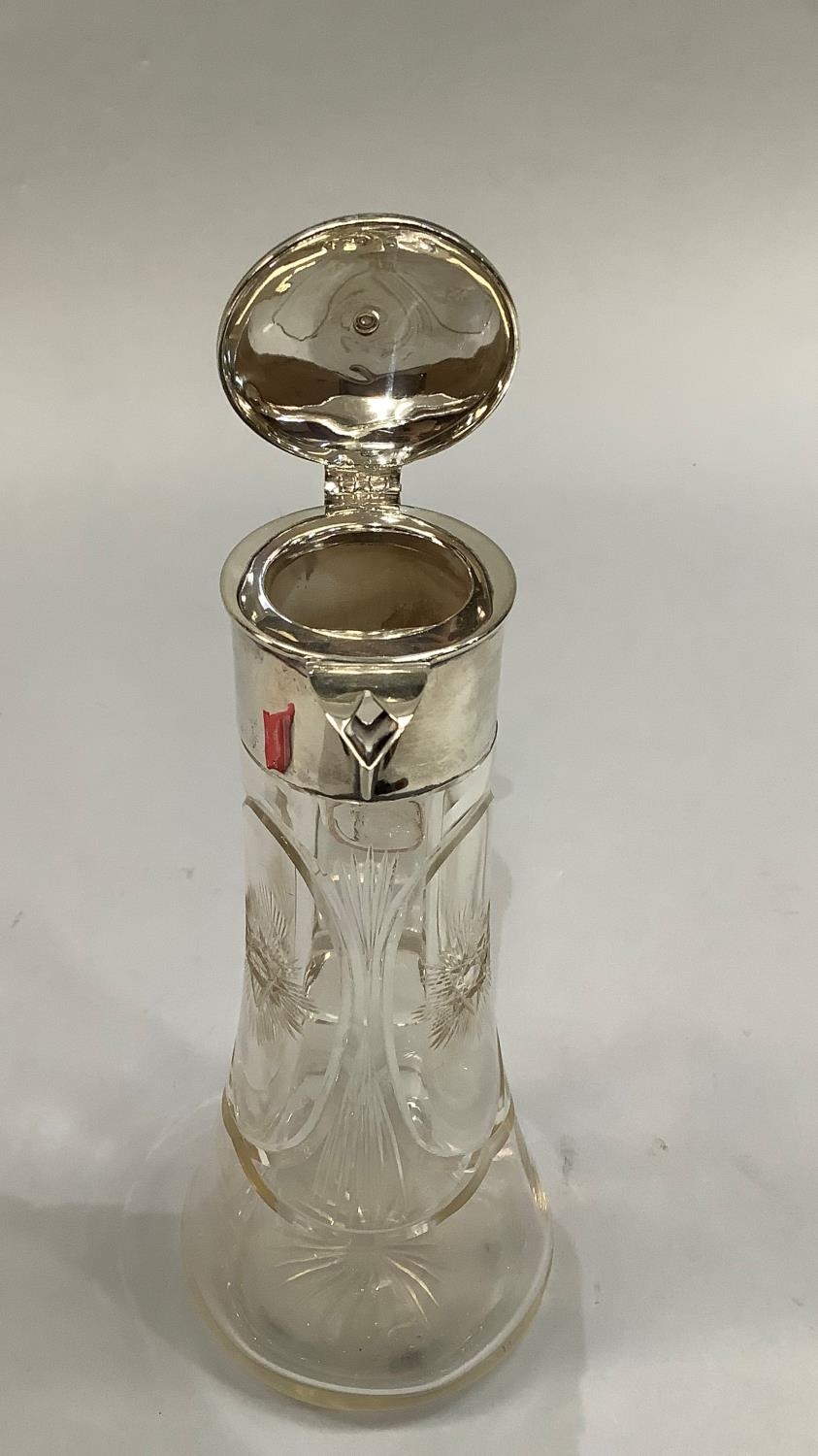 An Edwardian star etched silver mounted cut glass claret jug of tapered cylindrical form, - Image 3 of 5