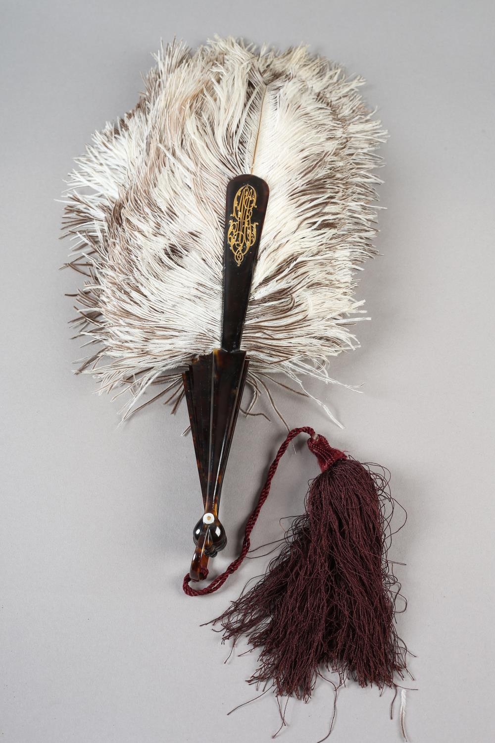 A Duvelleroy female ostrich feather fan, mounted on tortoiseshell, marked “Duvelleroy” in gold on - Image 4 of 4