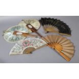 A selection of 19th century fans to include a telescopic example, the monture of wood painted
