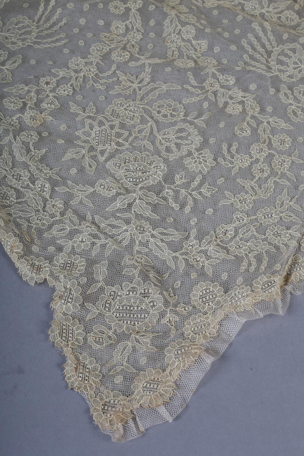 A very fine Limerick wedding veil, 19th century, with detailed fillings, floral design, backed in - Image 2 of 5