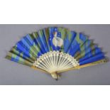 A dainty early 20th century fan, the monture a combination of shaped bone gorge sticks and beige