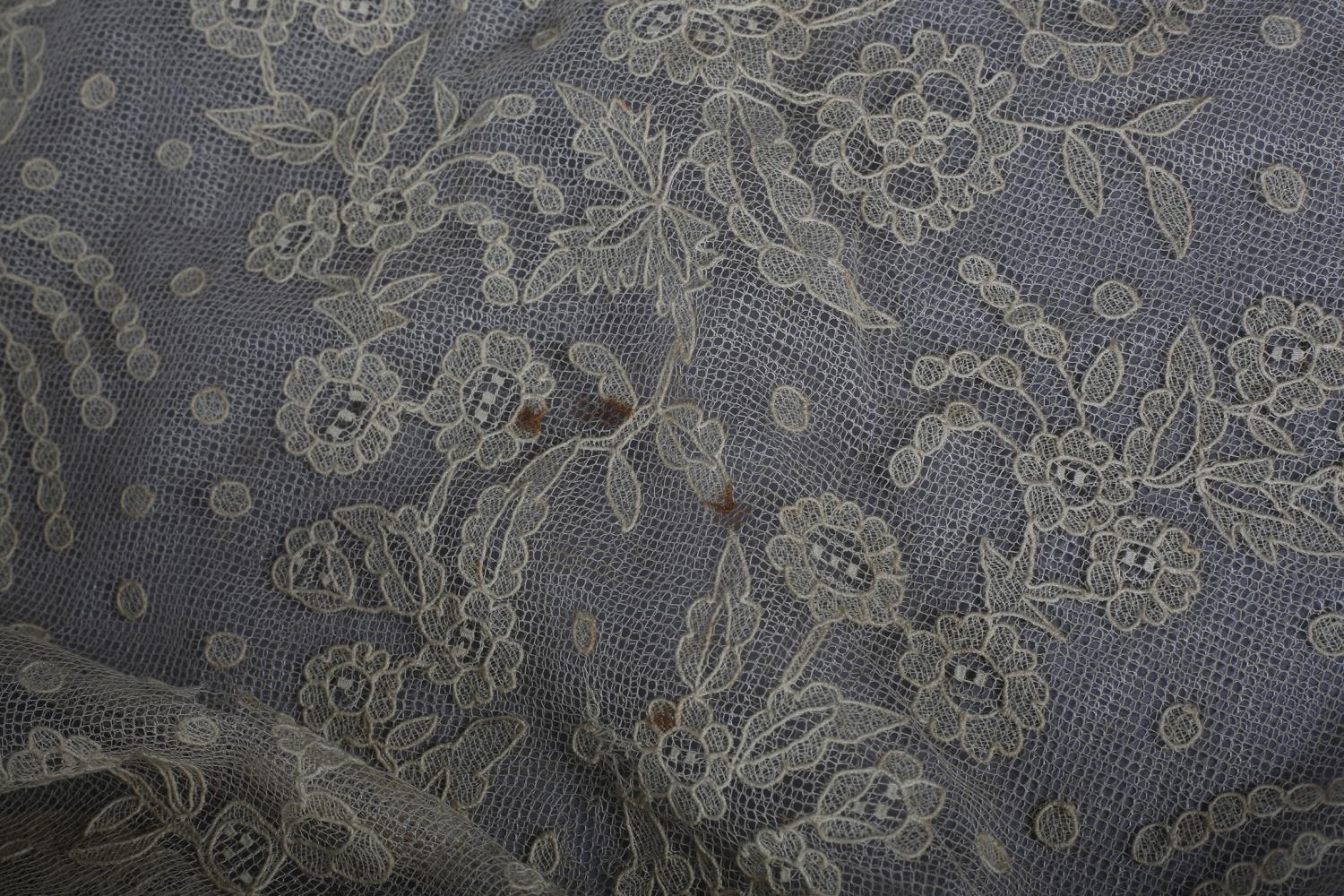 A very fine Limerick wedding veil, 19th century, with detailed fillings, floral design, backed in - Image 4 of 5