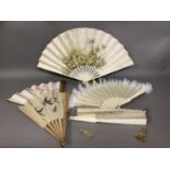 Six late 19th century/early 20th century fans, two with wood montures, four with bone, the leaves in