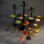 1920’s and earlier hat stands, mostly in turned wood, two very tall, two extending metal bars, 17 in