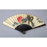 An unusual, large, Chinese fan, Qing Dynasty, the monture wood, with black lacquer, the guards