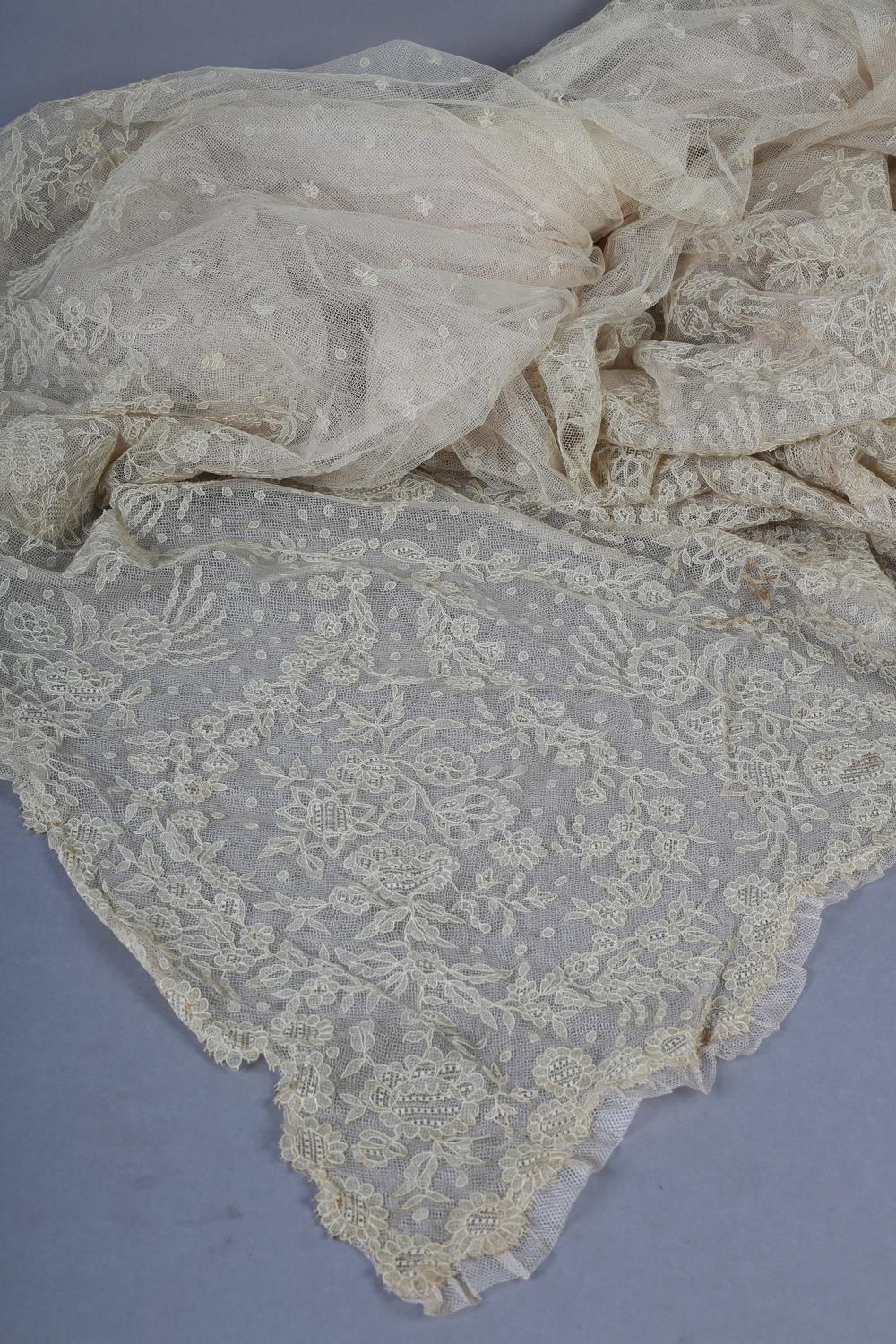 A very fine Limerick wedding veil, 19th century, with detailed fillings, floral design, backed in