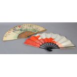 Two Japanese fans, the first with wood monture, the guards inset with shibayama insects, three