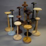 1920’s and earlier hat stands, with one heavy wood example covered on the upper section with