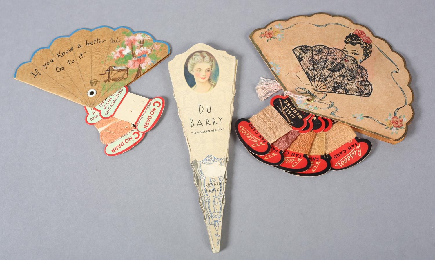 A scarce 1930’s folding cosmetic advertising fan for “Du Barry, Symbol of Beauty” by Richard Hudnut,