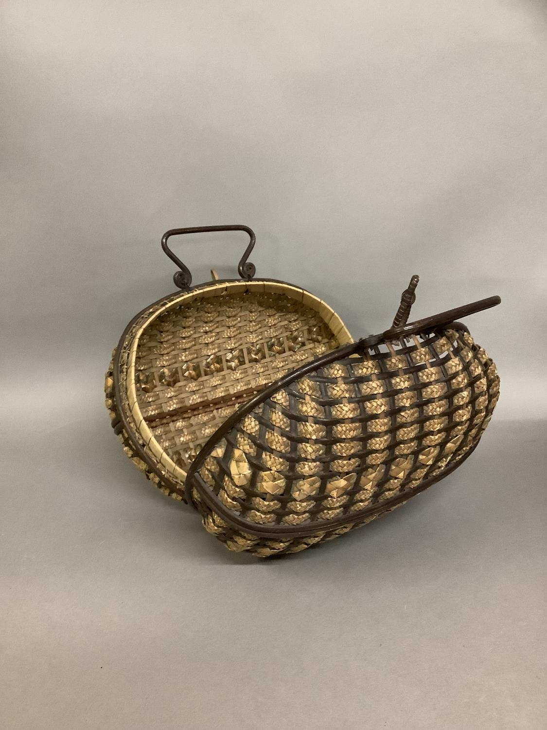 A Victorian lady’s honeycomb basket, in oval form, a work basket for sewing requisites, wood - Image 2 of 3