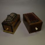 Two 19th century pincushions in box form, each with a drawer for holding threads and tools, one