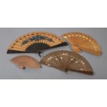 Various wood brisé fans, the first very visual with guards and lower sticks dyed to a dark brown,