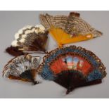 Four 19th century feather fans, in marquetry form, the first in tortoiseshell with three varieties