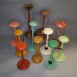 1920’s hat stands hat stands, mostly in painted wood, one covered in quilted glazed cotton,