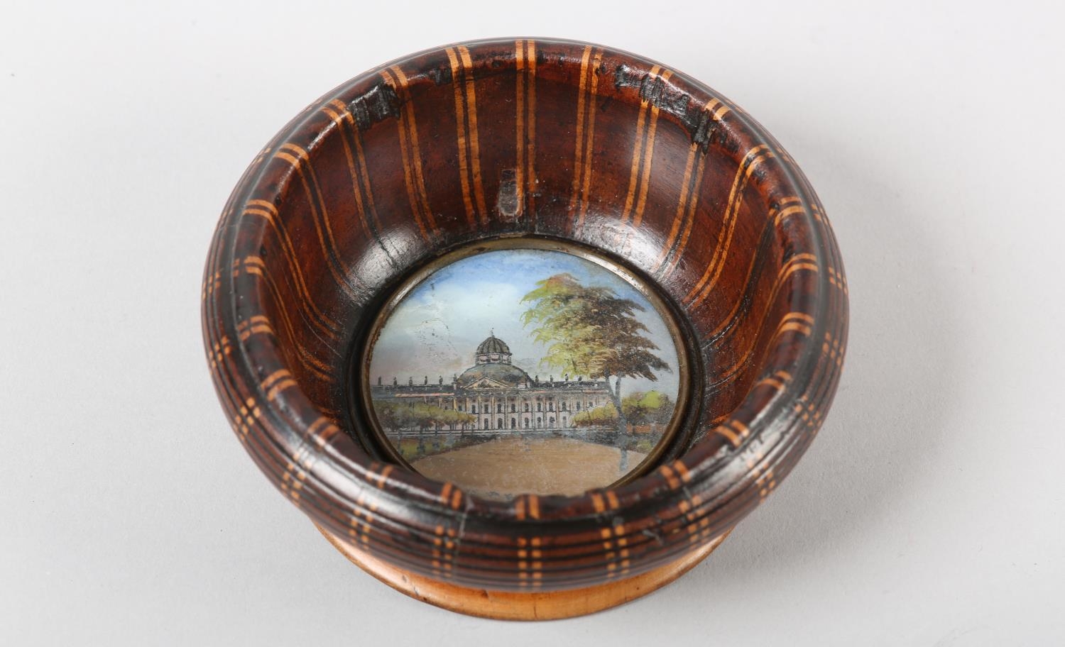 A Late 19th century turned walnut bowl, inlaid in boxwood and ebony vertical banding, the well inset - Image 4 of 4