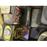A quantity of vintage printed tins including The Queens Silver Jubilee Mustard 1952-1977, Raleigh