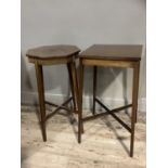 Two Edwardian mahogany and satinwood banded occasional tables of square and octagonal outline both