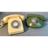 A cream plastic cased telephone circa 1980's together with another green plastic Northern Telecom