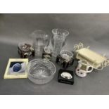 Cut glass flower vase, fruit bowl, glass water or lemonade jug, boxed glass bon bon dishes, box of
