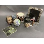 Pottery character jugs of William Shakespeare and one other, a Coldstream Guard drum ice bucket,