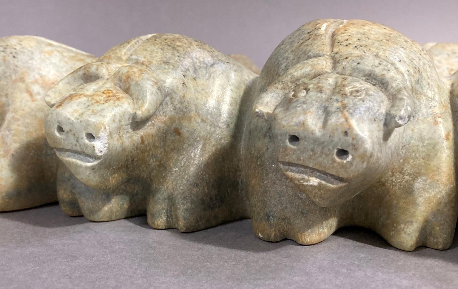 Inuit Carving - Musk Ox Circle by Johanasie Faber 2002, rare carving of twelve musk oxen in the - Image 4 of 11