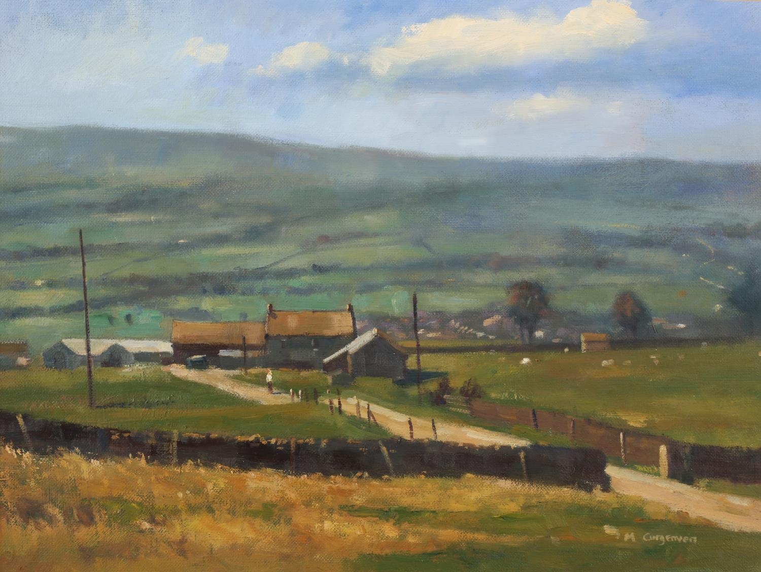 ARR Michael Curgenven (20th/21st century), Wharfe valley view with farmstead, oil on board, signed