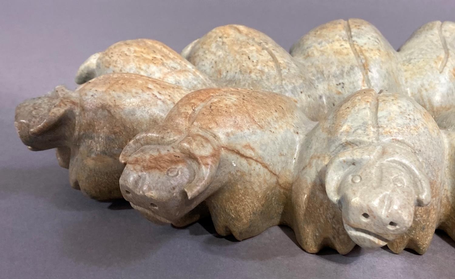 Inuit Carving - Musk Ox Circle by Johanasie Faber 2002, rare carving of twelve musk oxen in the - Image 8 of 11