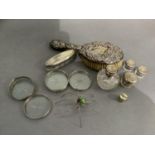 A small collection of early 20th century silver including six cut glass and silver rimmed