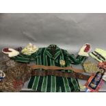 A vintage green striped school blazer, a pair of white fur and red leather gloves, belts, Chinese