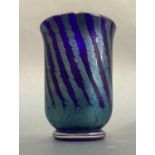 An Isle of Wight glass vase of blue and pale turquoise lustre colouring, 8.5cm high