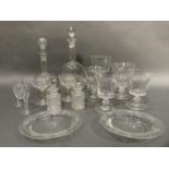 Two sherry decanters, large ale goblet, four ale goblets with bucket bowls and blade knopped